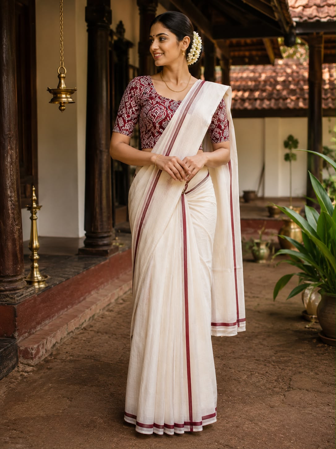 PULIYILA KARA SET MUNDU WITH SAPERATE  BLOUSE - PULIYILA001