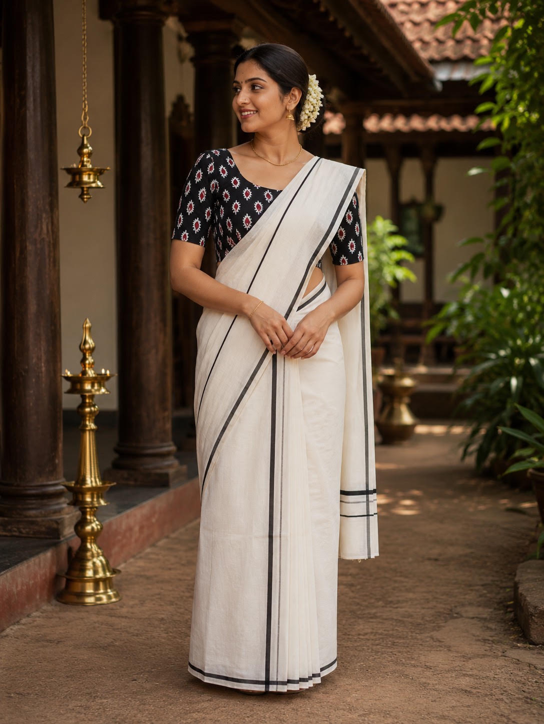 PULIYILA KARA SET MUNDU WITH SAPERATE  BLOUSE - PULIYILA001